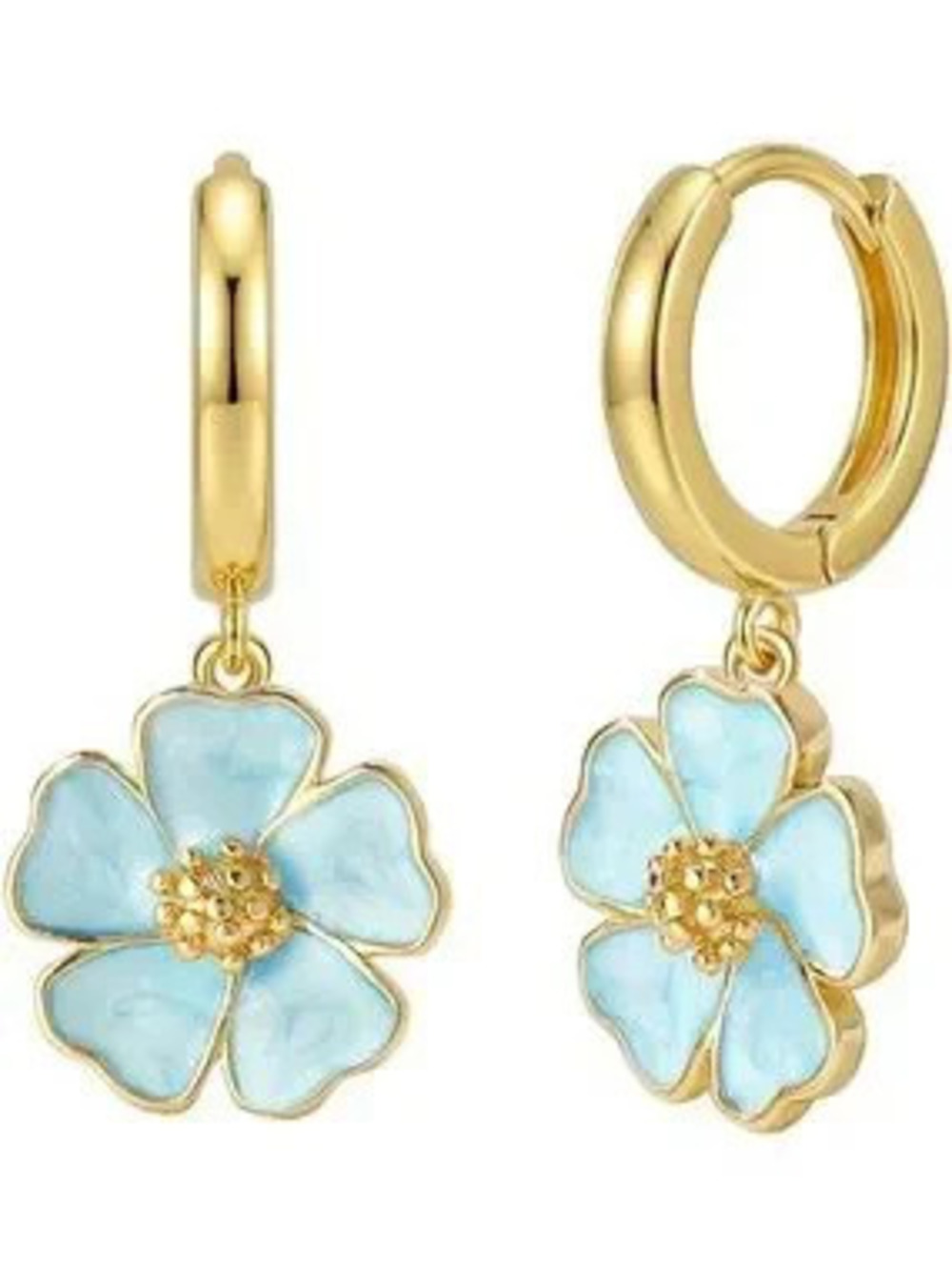 Anthropologie Gold Hoop Earrings with Light Blue Flower Charms